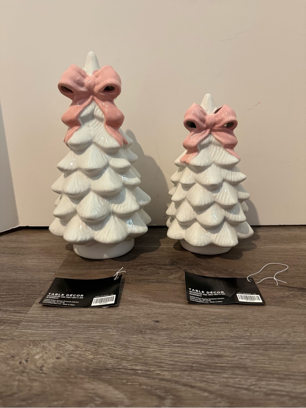 Pretty White Trees With Pink Bows- Set of 2- NWT